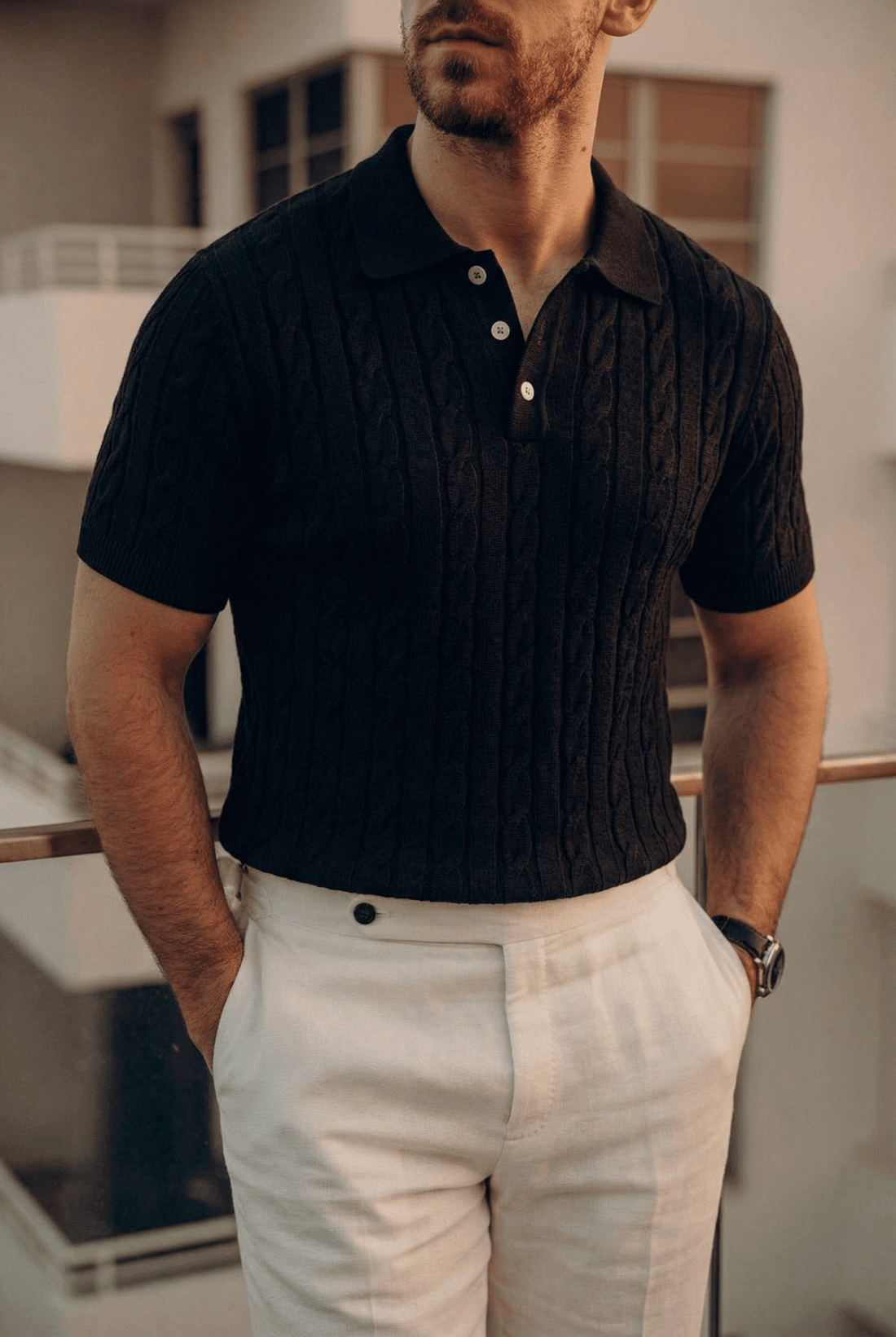 Rowan Cable Knit Polo - James Manor